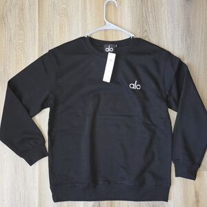 ALO Yoga Men’s Black Crewneck Sweatshirt with White Logo
